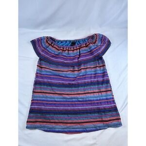 New Direction Women's M Top Off Shoulder Multi Colored Crochet Cinco De Mayo